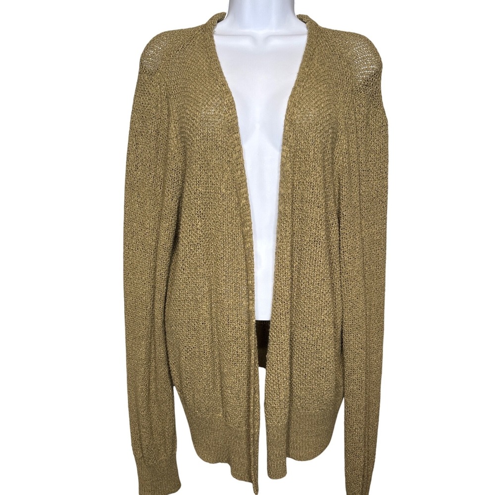 Tahari Womens Gold Metallic Knit Open Front Cardigan Sweater Sz M Neutral Scandi